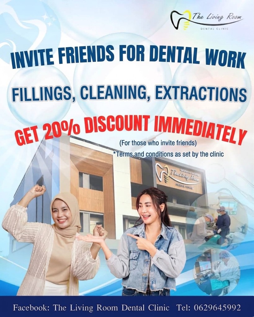 Invite friends for dental work — get 20% discount at The Living Room Dental Clinic